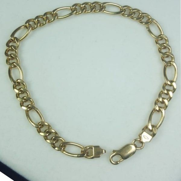 Pulsera Hombre De Oro 18k 3 Y 1 Figaro 6.8 Gr 20cm 5 Mm Papa