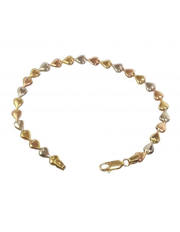 Pulsera Mujer De Oro 18k Corazones 6.7 Gramos 5 Mm 20 Cm