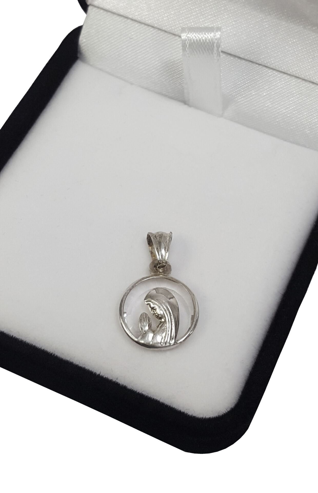 Collar Virgen Niña rejilla terciopelo de plata de ley 925 –